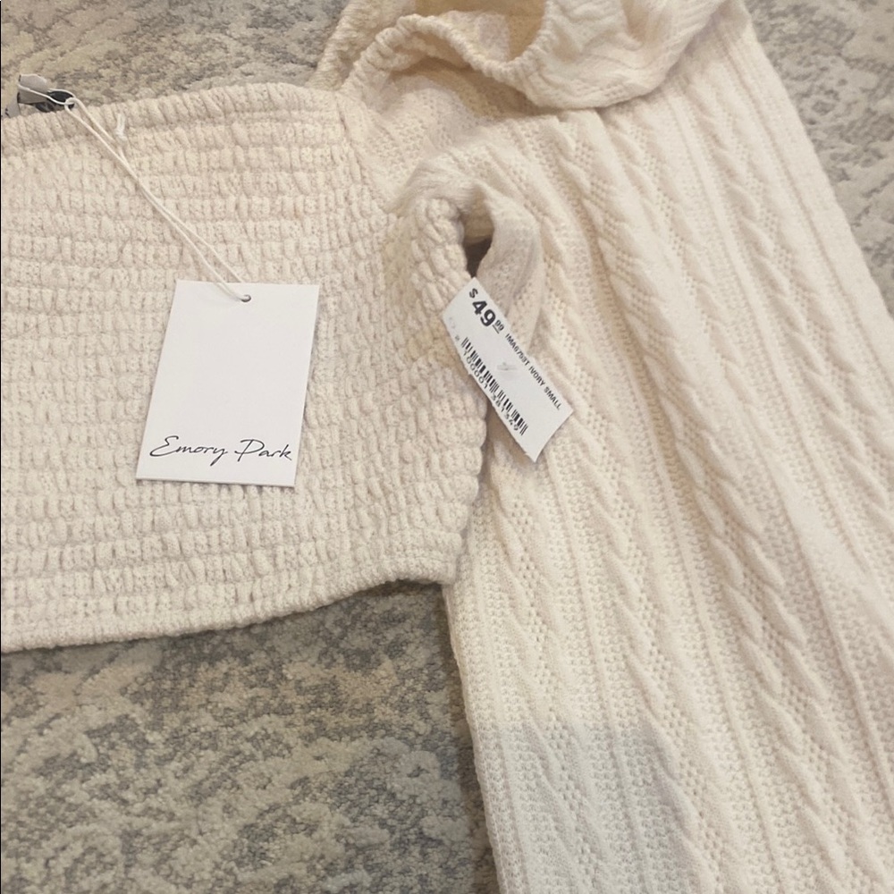 emory park Cream Cable Knit Off-the-Shoulder Sweater